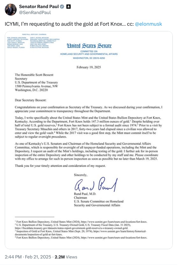 An X (Twitter) post from @SenRandPaul - Senator Rand Paul