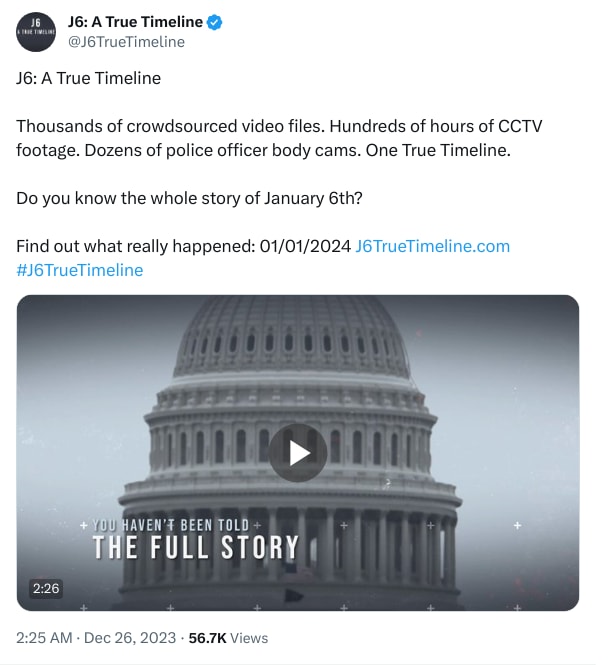 An X (Twitter) post from @J6TrueTimeline - J6: A True Timeline