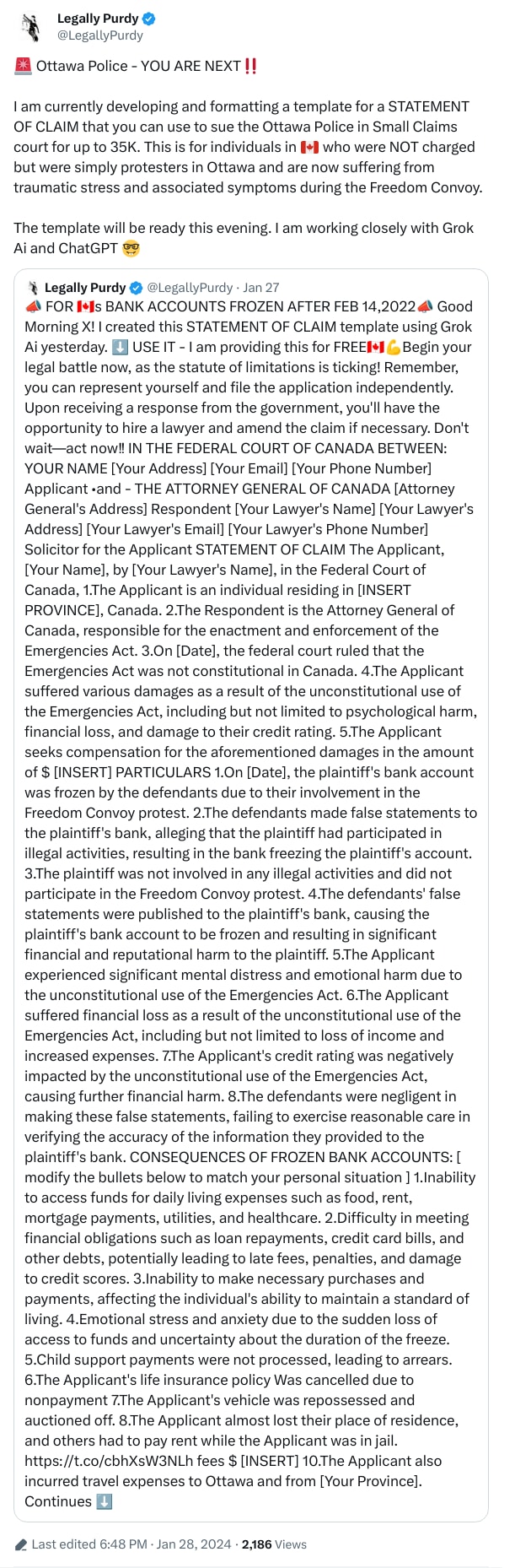 An X (Twitter) post from @LegallyPurdy - Legally Purdy