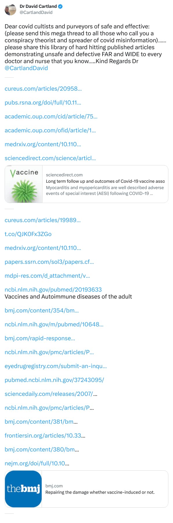 An X (Twitter) post from @CartlandDavid - Dr David Cartland