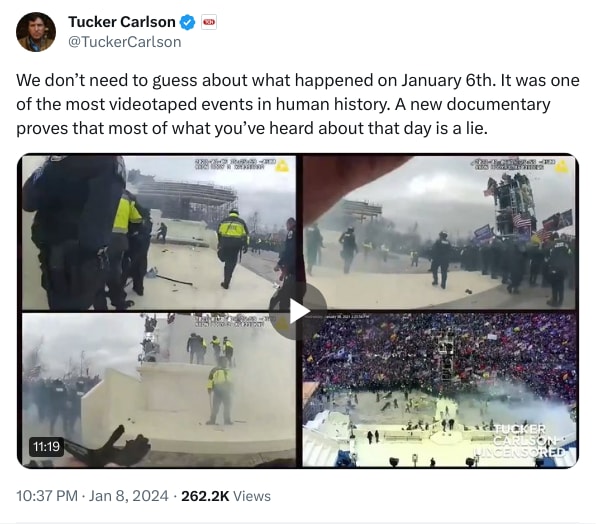 An X (Twitter) post from @TuckerCarlson - Tucker Carlson
