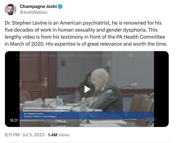 An X (Twitter) post from @JoshWalkos - Champagne Joshi