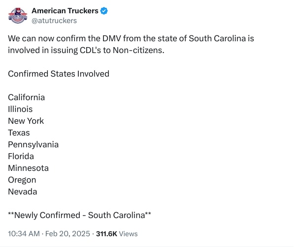 An X (Twitter) post from @atutruckers - American Truckers
