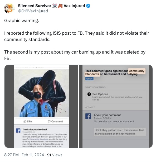 An X (Twitter) post from @C19VaxInjured - Silenced Survivor 🐭🐴 Vax Injured