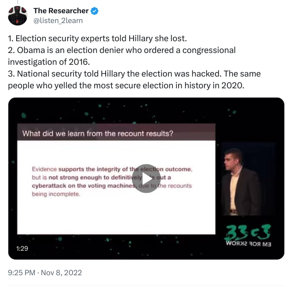 An X (Twitter) post from @listen_2learn - The Researcher