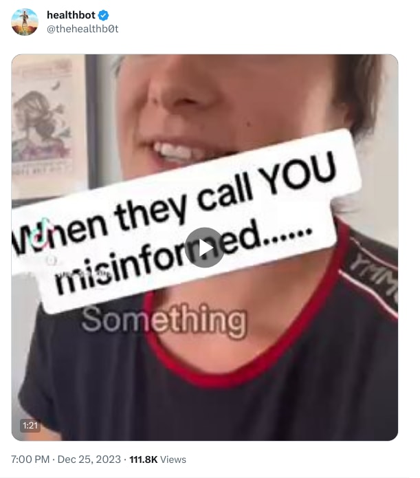 An X (Twitter) post from @thehealthb0t - healthbot