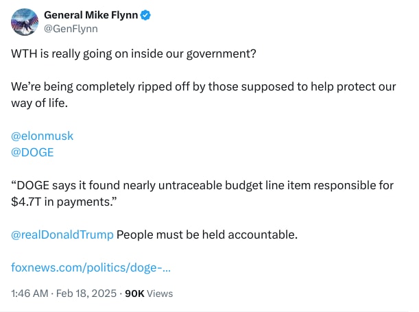 An X (Twitter) post from @GenFlynn - General Mike Flynn
