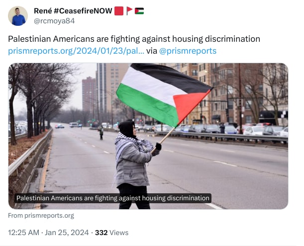 An X (Twitter) post from @rcmoya84 - René #CeasefireNOW 🟥🚩🇵🇸