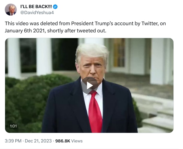 An X (Twitter) post from @DavidYeshua4 - I'LL BE BACK!!!