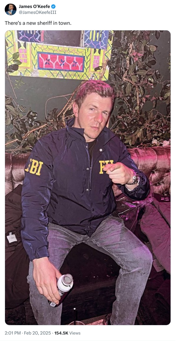 An X (Twitter) post from @JamesOKeefeIII - James O'Keefe