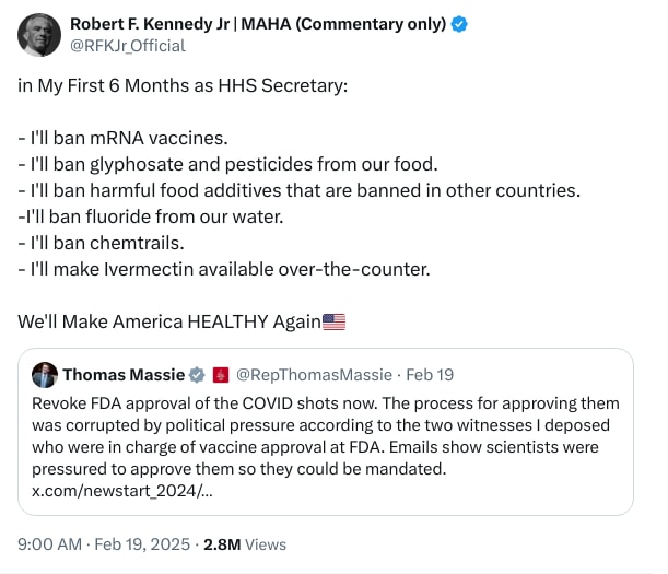 An X (Twitter) post from @RFKJr_Official - Robert F. Kennedy Jr | MAHA (Commentary only)