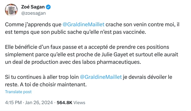 An X (Twitter) post from @zoesagan - Zoé Sagan