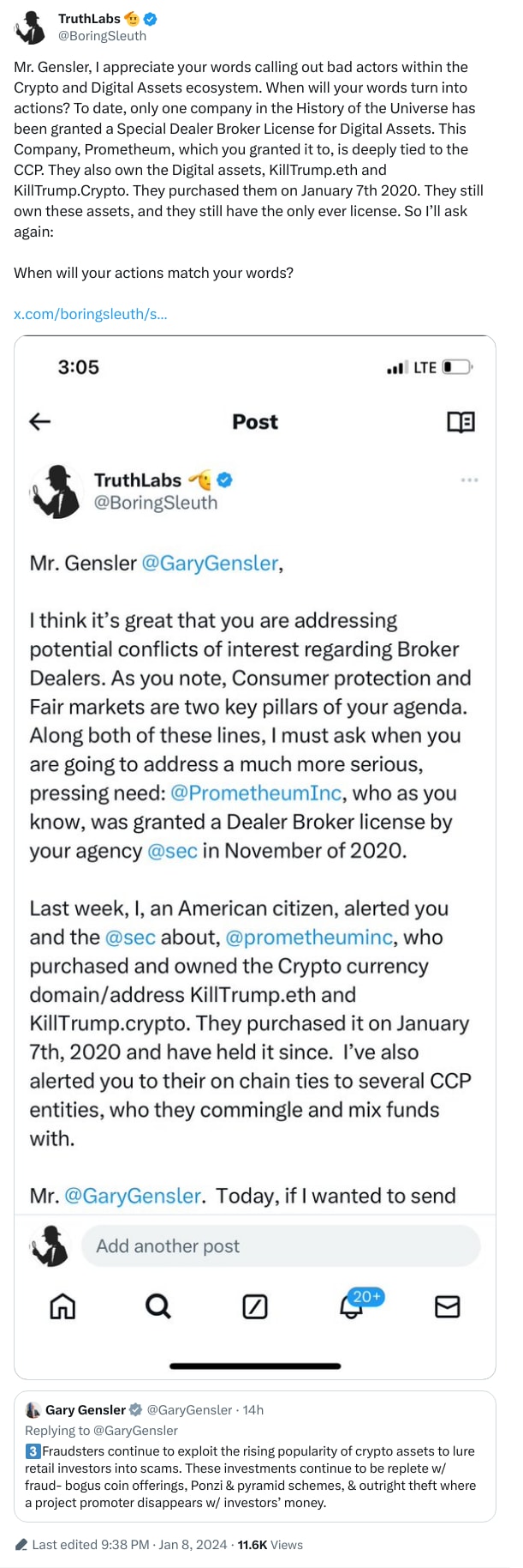 An X (Twitter) post from @BoringSleuth - TruthLabs 🫡