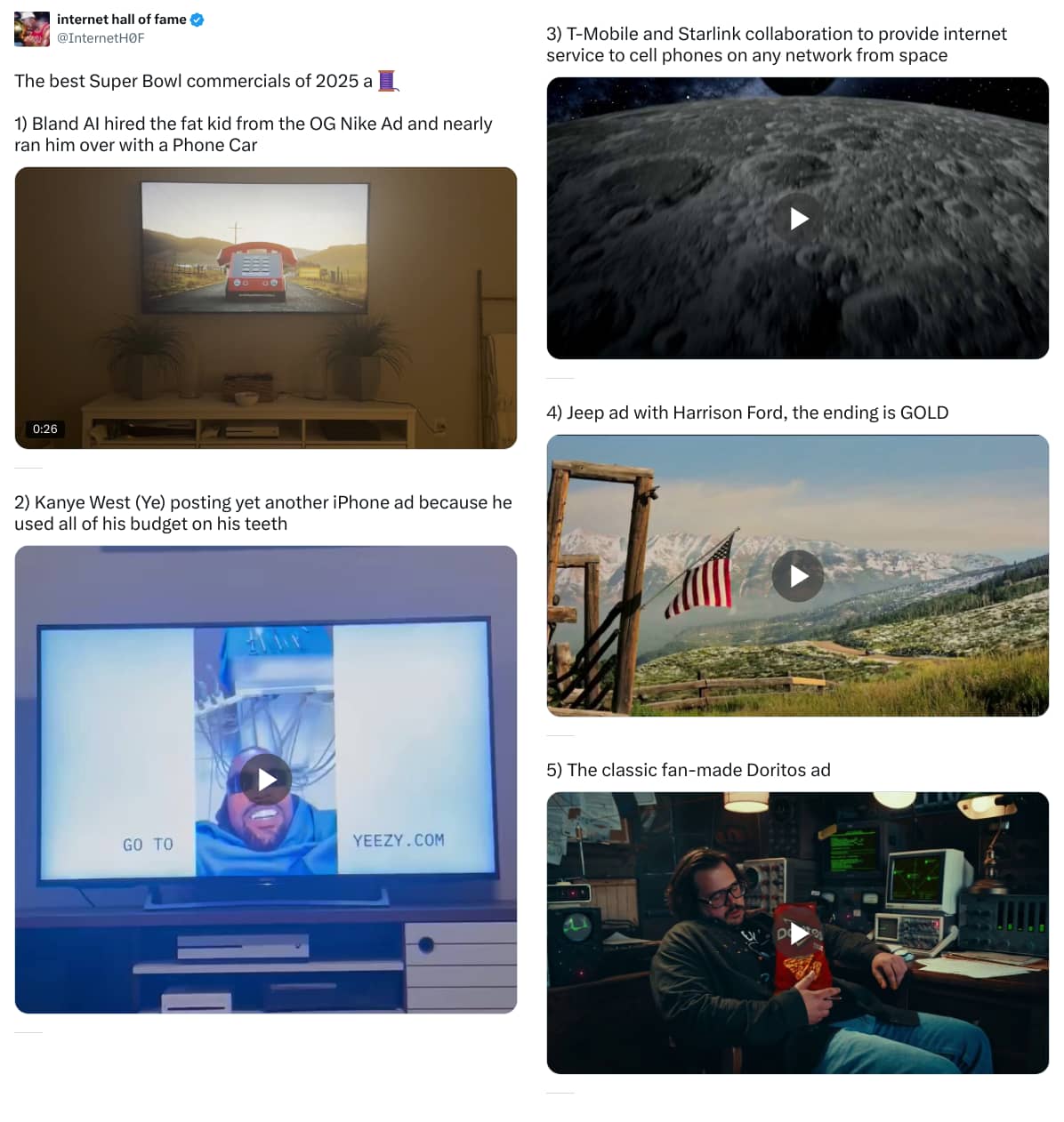 An X (Twitter) post from @InternetH0F - internet hall of fame