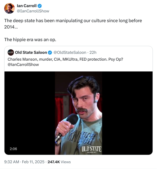 An X (Twitter) post from @IanCarrollShow - Ian Carroll